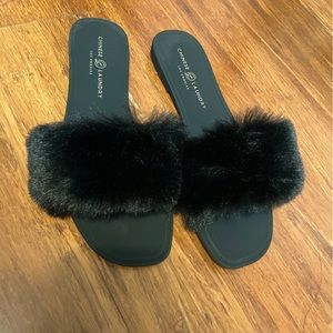 Chinese Laundry fuzzy sandals